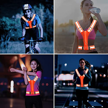 LED Rechargeable Reflective Vest with 11hrs Runtime, Light Up Safety Gear for Night Running Walking Cycling, USB Rechargeable - color: Orange