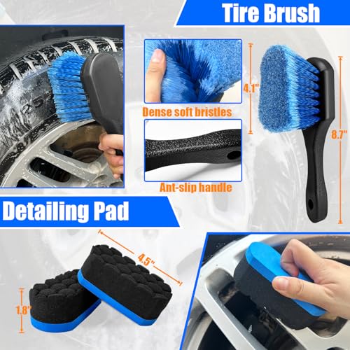Car Wheel Brush Kit, Soft Drill Wheel Cleaner Brush, Tire Brush, Detailing Brush, and Detailing Pads, No Scratches Car Wheel Cleaning Kit for Wheels, Tires, Rims, Engines, Exhaust(Blue+White, 6 Pack) - color: Blue+white 6 Pk