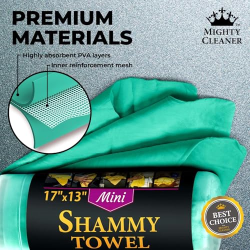Premium 2pk Mini +1 Free Shammy Cloth for Car Drying - 17”x13” - Super Absorbent Chamois Towel for Car - Scratch-Free, Reusable & Soft Cleaning Towel - color: Mint, Blue, Yellow