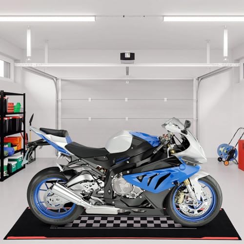 Drydiet Motorcycle Mat Garage Floor Rug Washable Parking Mats for Garage Floors Non Slip Oil Absorbent Pad Rubber Backing Layer Protects Floor(Track Style,98 x 40 Inch) - size: 98 x 40 Inch, style: Track Style