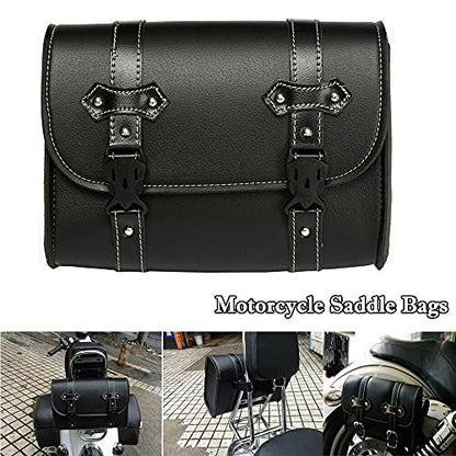 Riloer Motorcycle Saddle Bag, Universal Luggage PU Leather Bag Storage with 2 Mounting Straps Black