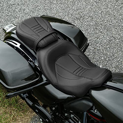 SLMOTO Low-Profile Rider Passenger GEL Seat Fit For Harley Touring CVO Road King Street Glide Road Glide Electra Glide 2009-2023 Black Motorcycle - color: Gel Seat#Black 111