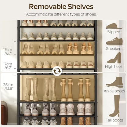 YATINEY 12-Tier Shoe Rack, 39.4" L Shoe Shelf for 54-60 Pairs of Shoes, Tall Shoe Storage Organizer with Metal Frame, Large Capacity Shoes Rack for Entryway, Closet, Rustic Brown and Black SS40BR - size: 39.4" x 11" x 83"