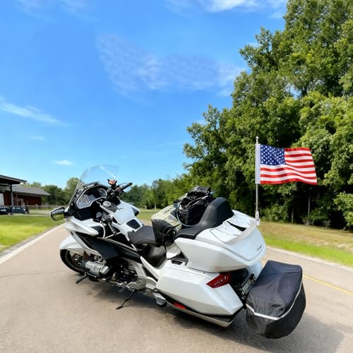 American Flag USA and Flag Pole Mount for Honda Goldwing GL1500 GL1200 GL1800 2001-2012 Fits Motorcycle Rear Luggage Rack - color: Silver Flagole+US Flag 1 Set