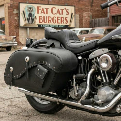 Milwaukee Leather MP8300 Black PVC Large Cruiser Style Riveted Throw Over Saddlebags - One Size
