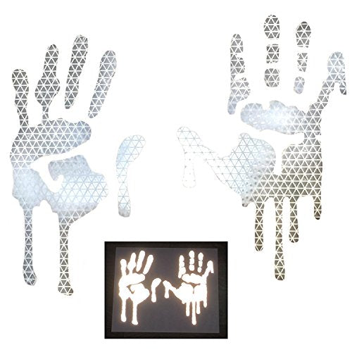customTAYLOR33 High Intensity Grade Reflective Bloody/Dripping Hands Decals for Helmets, Windscreens, Rear Windows, Bumper Stickers (3 inches Height, White/Silver/Chrome) - color: White/Silver/Chrome, size: 3" Height (Infant size)