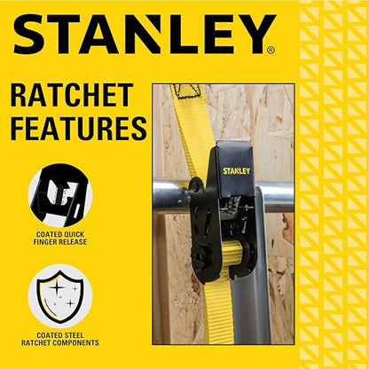 STANLEY S9500 Black/Yellow 1" x 10' Ratchet Straps - Light Cargo (300 lb Working Load / 900 lb Break Strength), 4 Pack - size: 1" x 10'