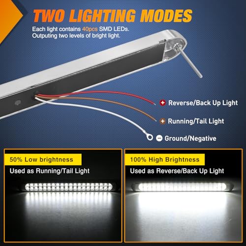 Nilight LED Tail Light 2PCS 17 Inch 40LED White Running Tail Reverse Back Up Lights w/Chrome Bezel Waterproof Surface Mount for 12V Towing Trailer Truck RV Camper Boat - color: 2Pcs 17" White 40LED w/chrome bezel