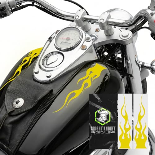 Bright Knight Decals Reflective Flame Stickers, Set of 2 Large Yellow Flame Decals for Vehicles, Outdoor Waterproof 3M Vinyl Motorcycle Helmet Stickers for Safety Visibility with Clean Removal - color: Yellow, size: Pack of 2
