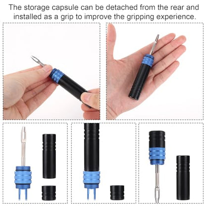 NQEUEPN 3-in-1 Tire Repair Kit, Compact Tire Puncture Plug Patch with Strips Tubeless Bike Tires Accessories Valve Removal Tool Fix a Puncture or Flat for Auto Motorcycle Bicycle Car Truck Tractor