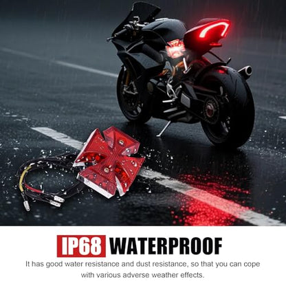 Motorcycle LED Rear Brake Light, 12V Cross-shaped High Brightness Tail Light, Plug and Play License Plate Lamp with Waterproof Housing, Universal Modification for Motorcycle Off-road (Red)