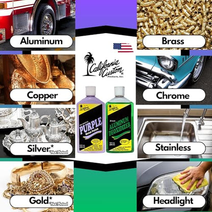 CALIFORNIA CUSTOM – Purple Metal Polish & Aluminum Deoxidizer Kit, No Silicone, Body Shop Safe, Great for Aluminum, Brass, Copper, Chrome, Silver, Stainless and Gold