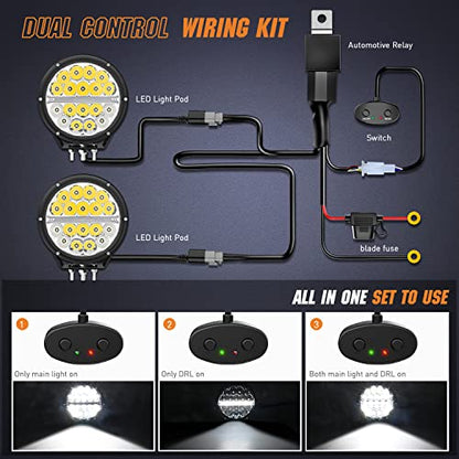Nilight 7 Inch Round LED Offroad Driving Lights with DRL 2 PCS 90W 9850LM IP68 Spot Flood Combo Work Light w/ 12AWG DT Connector Wiring Harness Kit for 4x4 Truck ATV UTV SUV - color: 2Pcs 90w 7Inch white DRL Light Kit