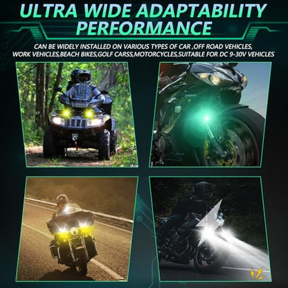 MONDEVIEW LED Motorcycle Auxiliary Light Kit, 5 Modes, Spot Driving Lights, Compatible with Tractor Truck ATV UTV SUV Boat - color: Green