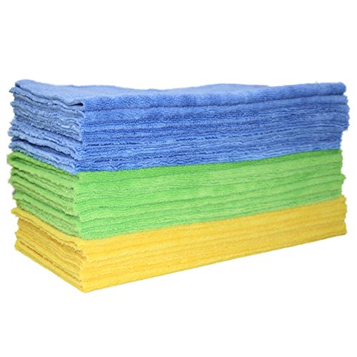 POLYTE Microfiber Cleaning Towel Ultrasonic Cut Edgeless (16x16, 24 Pack, Premium, Blue,Green,Yellow) - color: Blue,green,yellow