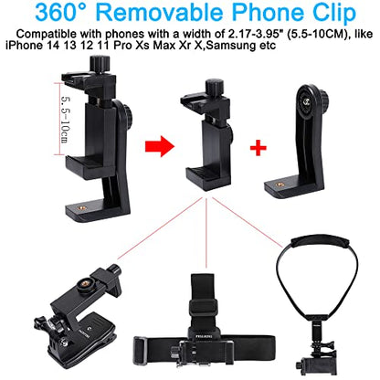PellKing Phone First-Person Perspective Shooting Mounting,Accesssory Kit with Chest Mount/Head Strap/Neck Holder/Backpack Strap Mount,for iPhone Samsung Oneplus and GoPro Action Camera More