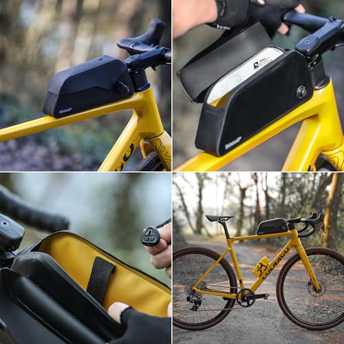 Rhinowalk Waterproof Top Tube Bike Bag IPX4 Magnetic Closure Frame Pack Slim Profile Fits Road Mountain Bike 1.3L - color: Black Toptube Bag, size: 1.3L