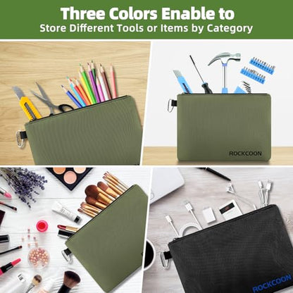 3 Pack Zipper Pouch, Multipurpose Waterproof Tool Bag with Liner Pocket, Durable Heavy Duty Small Organizer Pouch for Tools, Electronics, Cosmetics, and Office Supplies