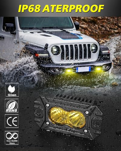 Yellow Flush Mount LED Pods, AKD Part CREE LED Flush Bumper Fog Lights 40W Spot Flood Combo Offroad Driving Lights Yellow Flush Mount LED Chase Light Pods for Trucks Pickup SUV UTV ATV - color: Yellow Flush