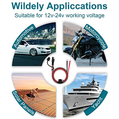 SAE Extension Cable, 2FT 16AWG SAE Battery Connector, Ring Terminal Harness Accessory Cable for Motorcycle Solar Panel RV - size: 16AWG-1PCS