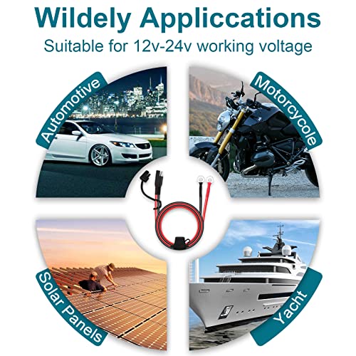 SAE Extension Cable, 2FT 10AWG SAE Battery Connector, Ring Terminal Harness Accessory Cable for Motorcycle Solar Panel RV - size: 10AWG-1PCS