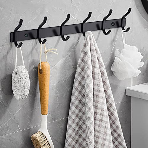 Black Wall Hooks, 17 Inch Coat Rack Wall Mount with 6 Hooks, Wall Hooks Heavy Duty for Hanging Backpack, Bag, Purse, Clothes, Hat, Coat, Towel | Entryway & Bathroom Storage Organization Hanger - color: Black, size: 6 Hooks