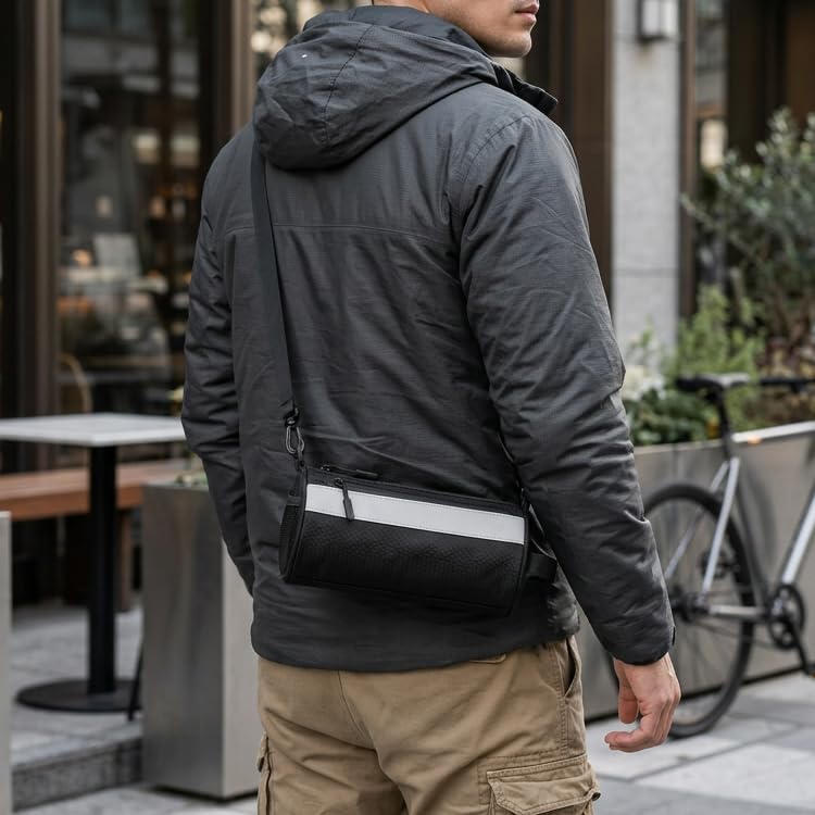 Urban Roll E-bike Handlebar Bag Waterproof Bicycle Front Bag for Mountain Multiuse Crossbody Hand Bag (Black, Medium) - color: Black, size: Medium