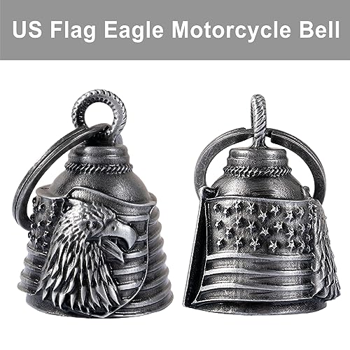 Dream Apparel Motorcycle Bell Guardian Angel Drive Away Gremlin, Biker Bell for Men Women Rider Riding, Good Luck Gift - color: Us Flag & Eagle