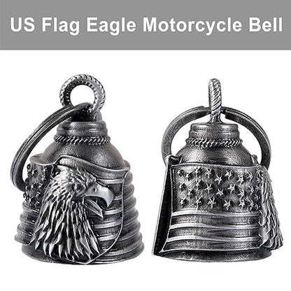 Dream Apparel Motorcycle Bell Guardian Angel Drive Away Gremlin, Biker Bell for Men Women Rider Riding, Good Luck Gift - color: Us Flag & Eagle