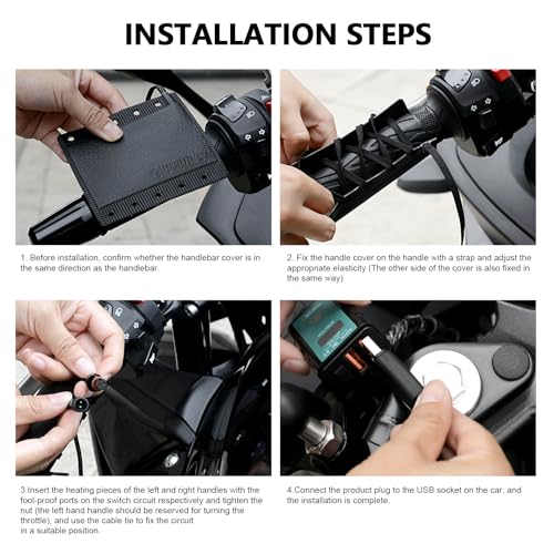 Motorcycle Heated Grips Cover Pad, Universal 12V Handlebar Heater Heated Handlebar Grips Compatible with Harley Davidson, IP67 Waterproof, ATV Hand Heater Warmer