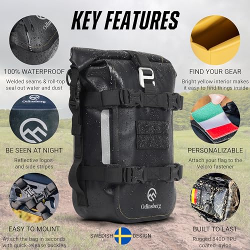 Odinsberg Waterproof Motorcycle Tail Bag 7L Motorcycle Dry Bag Crash Bar Bags used as Luggage on Sissy Bar Back Seat Saddle Bag Rack Fender Bag Pouch Dirt Bike Pack for Moto Enduro ATV - size: 7L