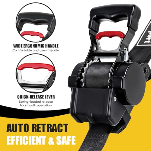Ayaport Retractable Ratchet Straps 1.75in X 10ft, 4400lbs Break Strength, Heavy Duty Ratchet Straps Self RetractableTie Down Straps with Hook & Soft Loops for Motorcycle, Cargo Trailer, Truck, 2PK - size: 1.75"x10'-2pc