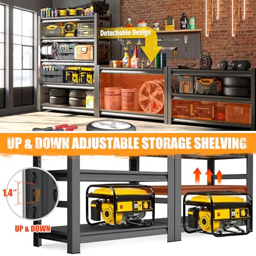 5-Tier Garage Shelving Heavy Duty, 40"W Metal Storage Shelves, 3000 lbs, Adjustable 20 Inch Deep Steel Shelf Rack for Industrial Warehouse Basement, Black, 63" H - size: 5 Tier | 63" H x 40" W x 20" D