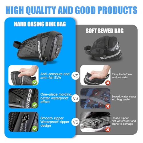 EVA hard shell waterproof bike saddle bag Seat bag Bike bag under seat 1 litre Bike tail bag Bike Rear bag Bike riding Accessories Storage bag Bike wedge bag Mountain road bike