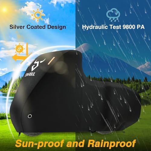 EVRBUL Motorcycle Cover Heavy Duty 420D Outdoor All Seasons Motorbike Sun Cover Protection Compatible with Harley Davidson Road Glide Custom Street Glide Low Rider and up to 98’’ Most Motorcycle - size: 98’’-Side box