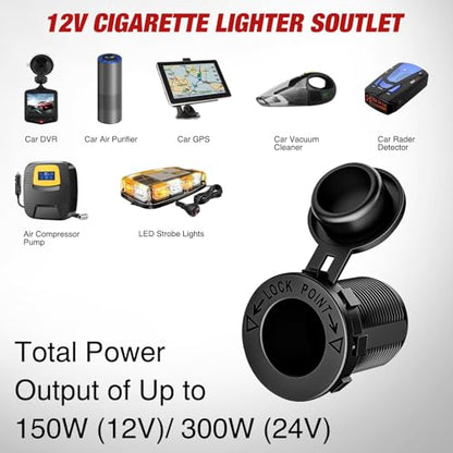 Nilight 4 in 1 Outlet Socket Panel 12V DC 4.8A Dual USB 12 Volt Cigarette Lighter LED Voltmeter ON Off Rocker Toggle Switch for Marine Boat Truck Car - color: 4 in 1 Blue