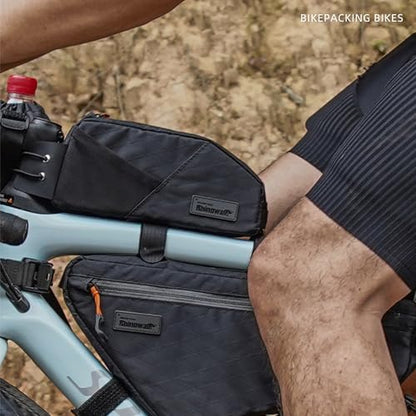 Rhinowalk Bike Frame Bag 1.2L, Waterproof Handlebar Bag with Phone Holder, Small Front Bag with Strap or Screw Mount, Fits Most Bikes – Black - color: Full Black, 1.2L