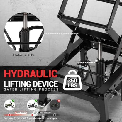 Garvee Hydraulic Motorcycle Lift Jack 350LBS, Foot Operated Scissor Lift Table for ATV Dirt Bike, Heavy-Duty Steel Stand with Safety Lock & Wheels, 13.78"-34.25" Height Adjustable, Motorcycle Scissor