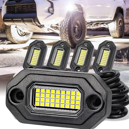 4 Pods White Rock Lights，Aluminum Housing, Waterproof IP68,6500K Pure White Super Bright Underglow, Rock Lights for Trucks, UTV, ATV, SUV, Boats,Each Rock Light Comes with a 15-Foot Extension Cord - size: 4 Pods