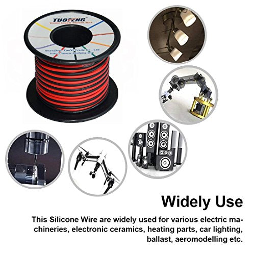 TUOFENG Silicone Wire 18 AWG 100 Feet (2 Pack) - 600V High-Temp Flexible Cable, Oil & Flame Resistant for Automotive, Industrial, DIY, Solar Projects - Red/Black Tinned Copper Wire - size: 18 AWG Silicone Wire 2 Colors 50ft Each
