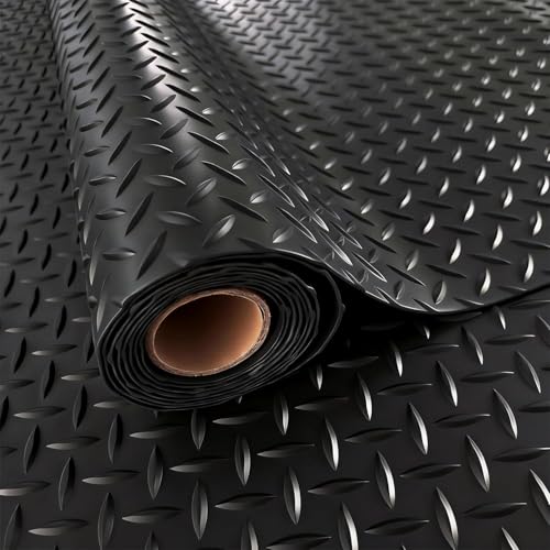 StellarStar 4x15 FT Garage Floor Mat, 2.8mm Thickened PVC Diamond Plate Garage Mat with 20PCS Tapes, Rubber Flooring Rolls for Under Car, Non-Slip Rubber Motorcycle Mat for Golf Cart, Trailer, Black - color: Black, size: 4x15 FT