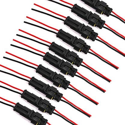 2 Pin Way Waterproof Electrical Connector Wire Harness 16 AWG Marine for Car, Truck, Boat, and Other Wire Connections 10 Pack - color: 10 Sets