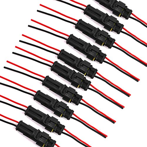 2 Pin Way Waterproof Electrical Connector Wire Harness 16 AWG Marine for Car, Truck, Boat, and Other Wire Connections 10 Pack - color: 10 Sets