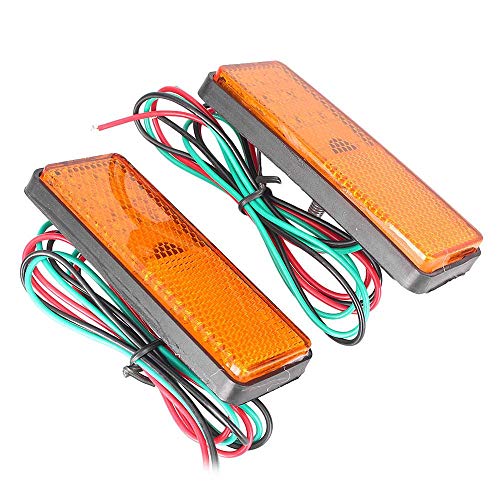 Pair Rectangle Motorcycle Reflector W/ 24 LED, Waterproof and Universal for Car Truck Trailer RV UTV ATV, Orange