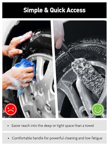 Fantasticlean 7PCS Car Wheel Brush Kit, Tire Brush for Car Owners & Auto Detailers, Soft-bristled Rim Brush, Flat Wheel Brush, Double-Ended Detailing Brush and Pads for Home Shop, Cars Trucks RVs - size: 7PCS-WDK003