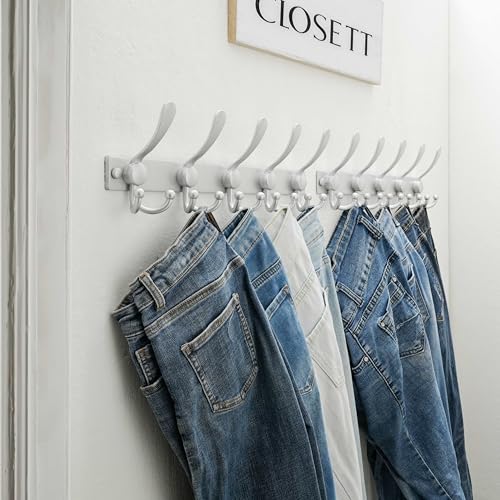Dseap Coat Rack Wall Mount, Heavy Duty 12-Gauge Base vs Flimsy 1mm, Double-Thick Solid Anti-Snap Hooks, 16” Stud-Mount, Stainless Steel Hanger for Clothes Hat Entryway Closet Mudroom, Silver - color: Silver, size: L=17" (1pcs)