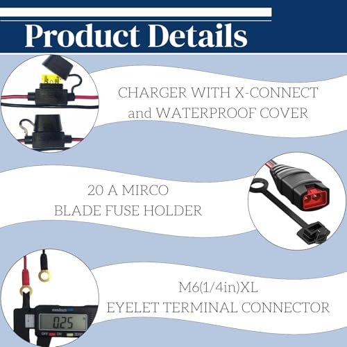 (2-Pack) GC002 X-Connect Compatible with NOCO Battery Charger Accessories, M6 (1/4in) XL Eyelet Terminal, Smart Batteries Trickle Charger Cable - size: 2PK-GC002(M6)