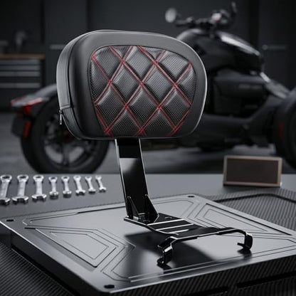 Motorcycle Rear Passenger Backrest Fit for Can-Am Ryker 600/900/Rally Edition 2019-2026, Ryker Sport 2022-2026, 15 Inches Detachable Backrest Pad with Mount Kit, Replace #219400843 (Red Line) - color: Red Line