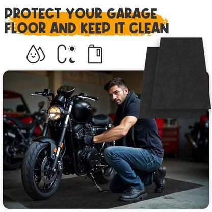 Oil Spill Mat for Garage Floor 2 Pcs 60x36 Inch Absorbent Garage Floor Mats for Under Car Leaks, Reusable Rubber Oil Drip Pad with Waterproof Backing, Washable Non Slip Driveway Protector