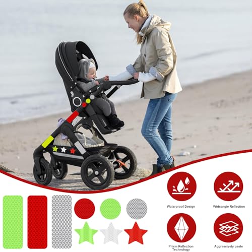 90 Pcs Safety Reflective Stickers, Warning Reflective Stickers, Waterproof Reflective Tape Stickers Night Visibility Adhesive Car Reflector Sticker for Motorcycle Bicycle Vehicle (3 colors,3 shapes)